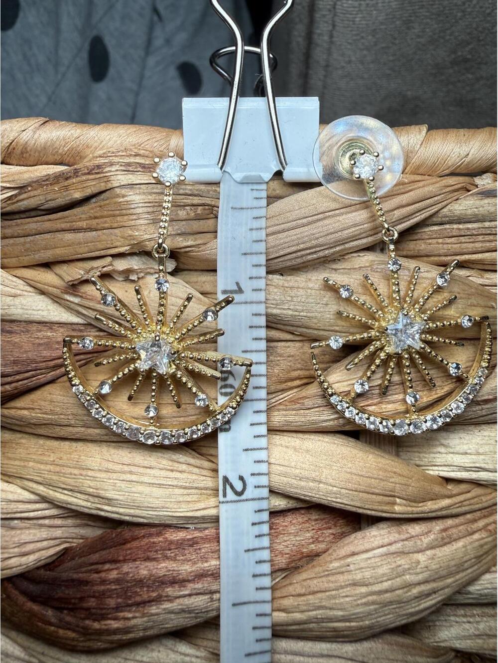 Betsey Johnson Gold Tone Sunburst and Crescent Moon Drop Earrings